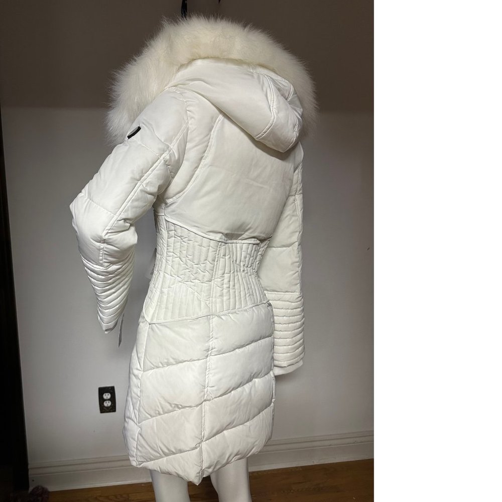 NWT Winter Faux Fur-Trimmed Vegan Leather Hooded Parka White Puffer Jacket Coat - Picture 10 of 10